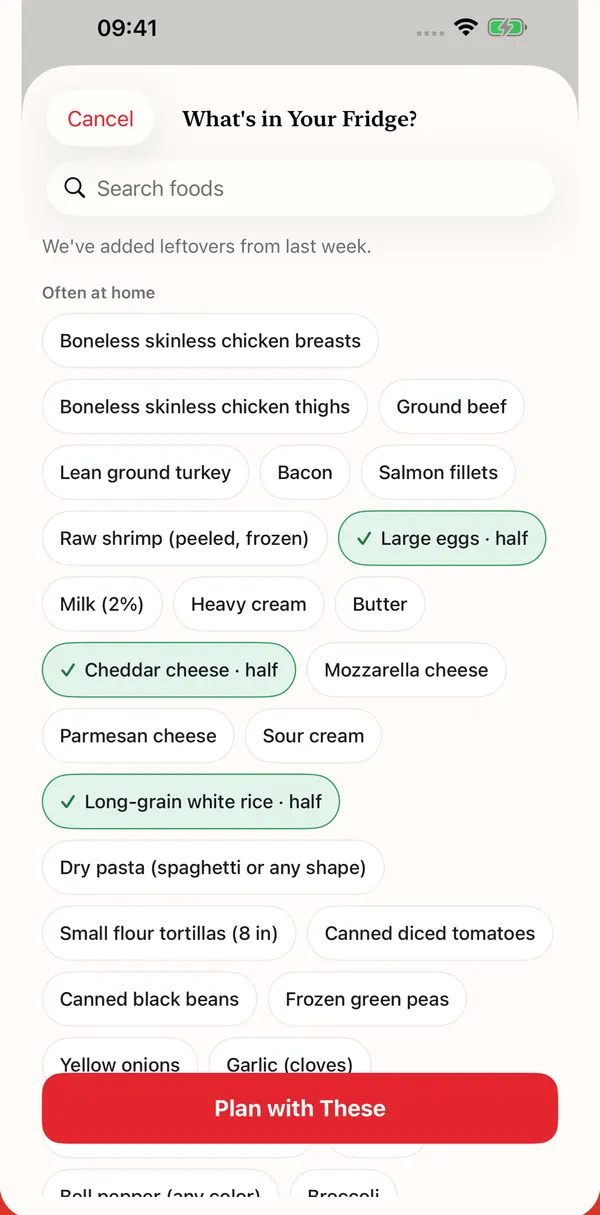 What's in your fridge: tick the foods you already have